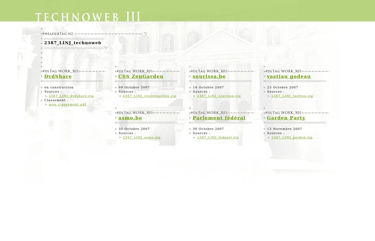technoweb3, page d'index, 2007